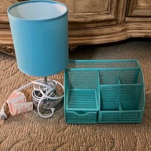 Mini teal lamp & organizer